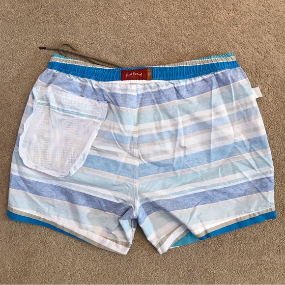 Red Camel Mens Swim Trunks Swimwear Size Large 34 36 Blue White Stripe Altered - Picture 7 of 9